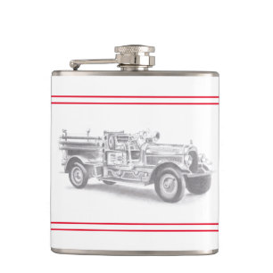 Flasques croquis au crayon de vieux camion de pompiers dess