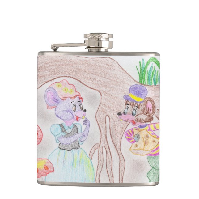 Flasques Custom Kids Artwork, deux mignonnes souris, fleurs (Devant)