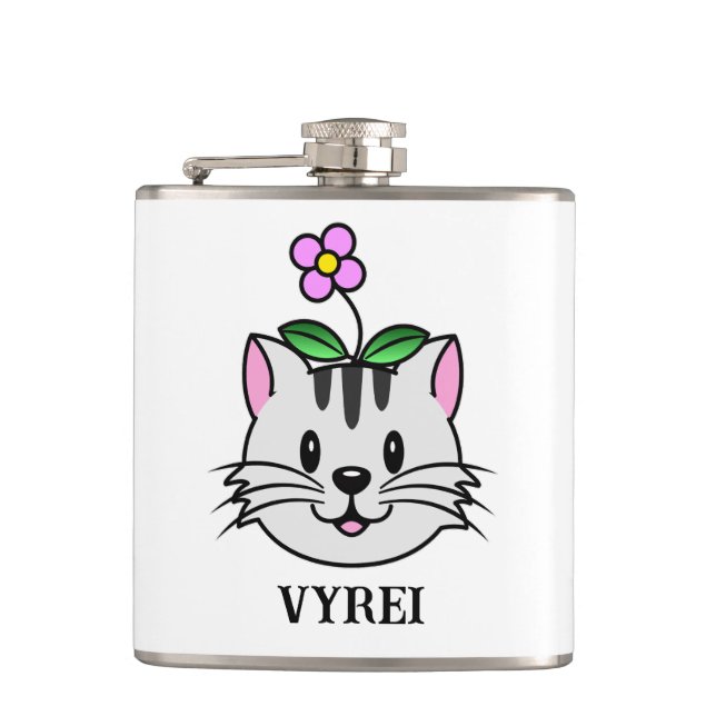 Flasques Cute chat caricature avec une fleur sur la tête (Devant)