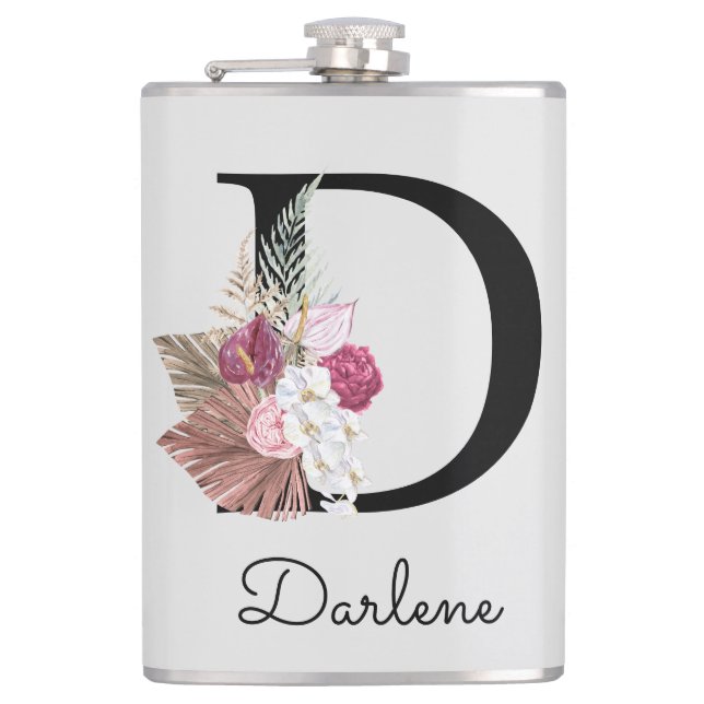 Flasques D initiale Brodé Rose Boho Floral (Devant)