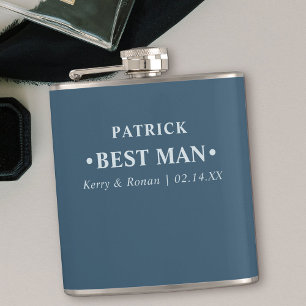 Flasques Date de mariage et noms Bleu Meilleur homme person