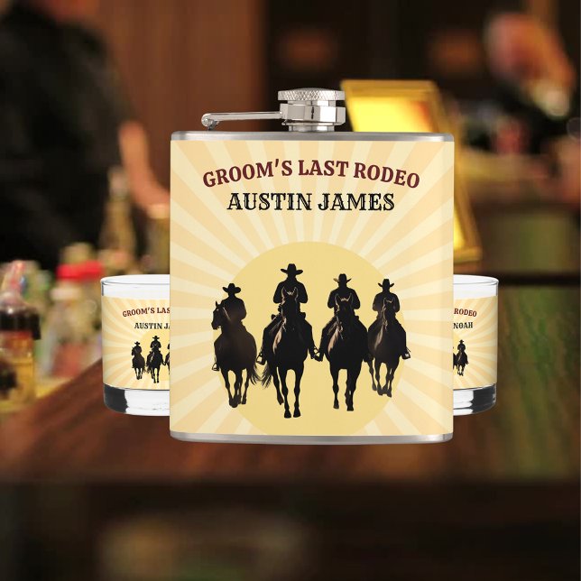 Flasques Dernier Rodéo du Marié Soirée de Bachelor Party du (Groom’s Last Rodeo Sunset Groom's Bachelor Party Flask)