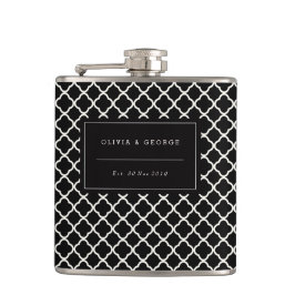 Flasques Design moderne Black ivoire Quatrefoil Nom Mariage