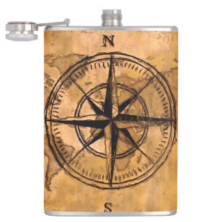 Flasques Destinations - Compass Rose et carte du monde