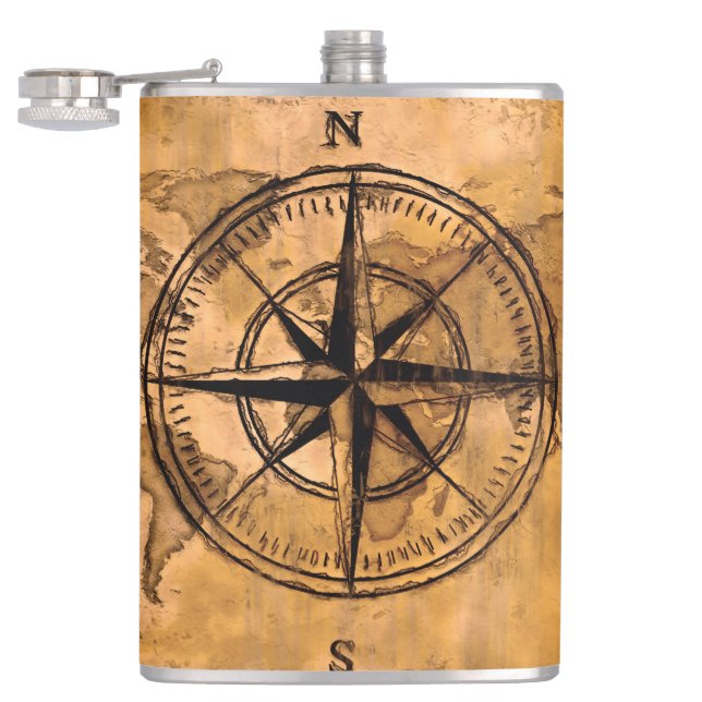 Flasques Destinations - Compass Rose et carte du monde (Ouvert)