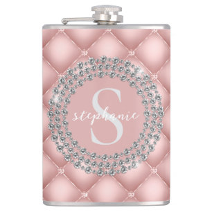 Flasques Diamants Pailletés Brochés Monogramme Rose Pâle