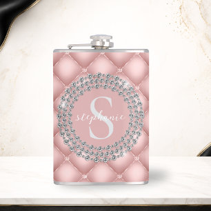 Flasques Diamants Pailletés Brochés Monogramme Rose Pâle