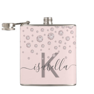 Flasques Diamants rose blush or rose monogramme écriture