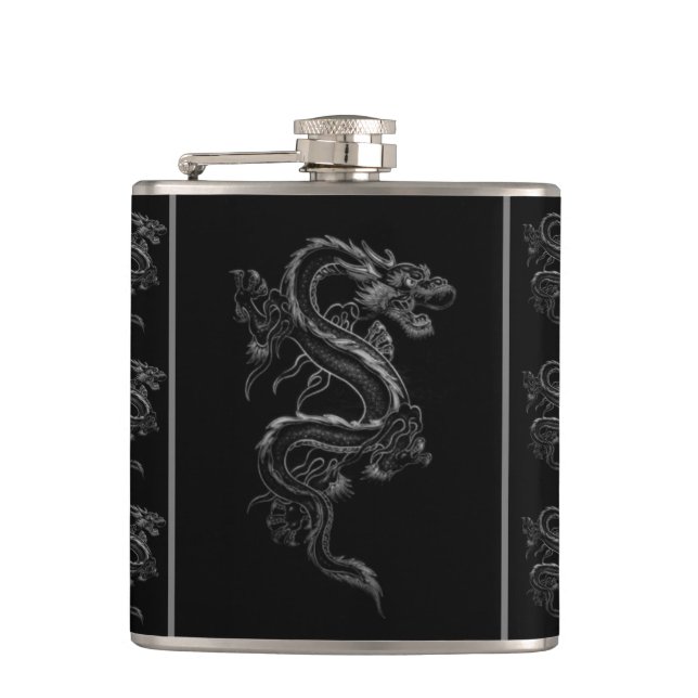 Flasques Dragon asiatique noir et blanc (Devant)