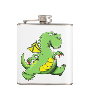 Flasques Dragon vert de bande dessinée marchant sur ses