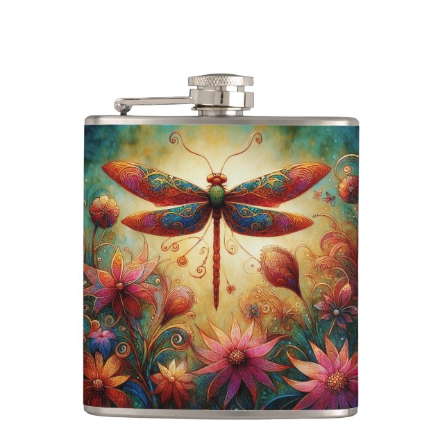 Flasques Dragonfly lunaire Floral Art Abstrait Turquoise ro (Devant)