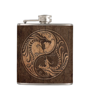 Flasques Dragons de Yin Yang avec l'effet en bois de grain