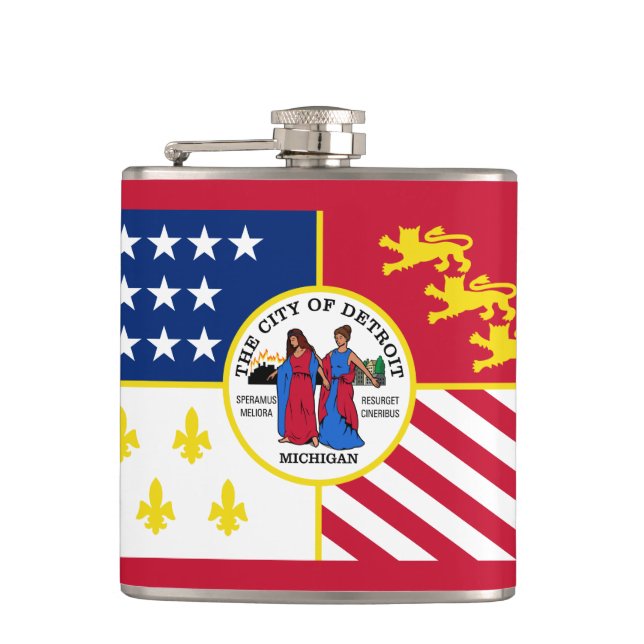 Flasques Drapeau de Detroit, Michigan Hip Flask (Devant)