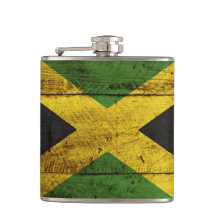 Flasques Drapeau de la Jamaïque sur le vieux grain en bois