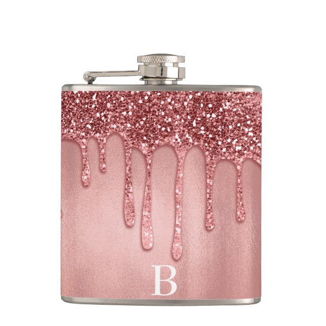 Flasques Dripping in Rose Gold Glitter Pretty Pink Drips (Devant)