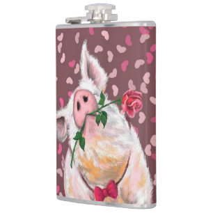 Flasques Drôle Flask Gentleman Pig avec Rose