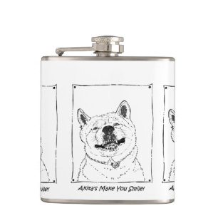 Flasques drôle mignon akita souriant art de chien réalist
