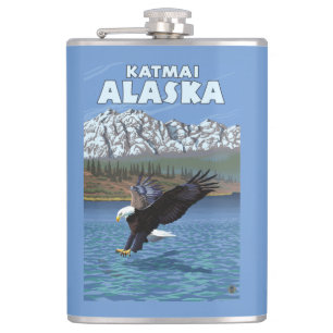 Flasques Eagle chauve plongeant - Katmai, Alaska