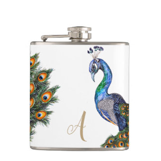 Flasques Élégant aquarelle Peacock Monogramme