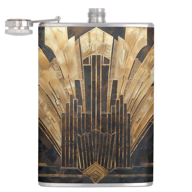 Flasques Elégant Art Déco Gold Black Cityscape (Ouvert)