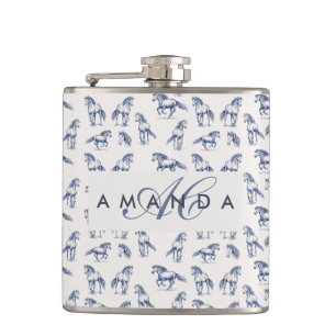Flasques Élégant Cheval Bleu Monogramme Cadeaux Initiaux