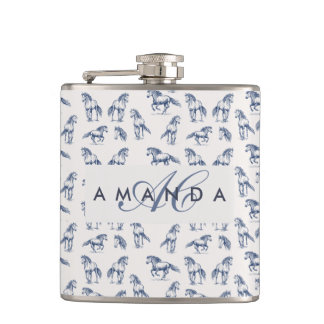 Flasques Élégant Cheval Bleu Monogramme Cadeaux Initiaux