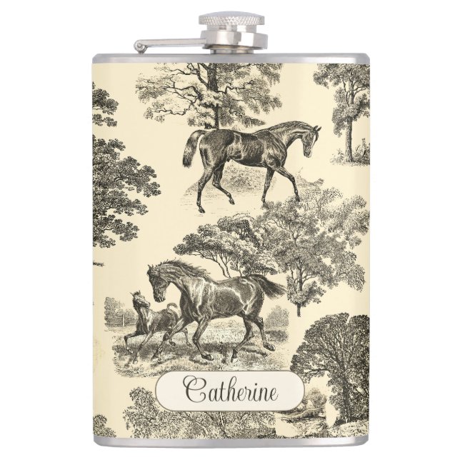 Flasques Élégant Cheval Rustique Arbres Beige Tan Toile (Devant)