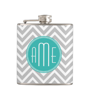 Flasques Élégant chevron gris moderne et monogramme de ment