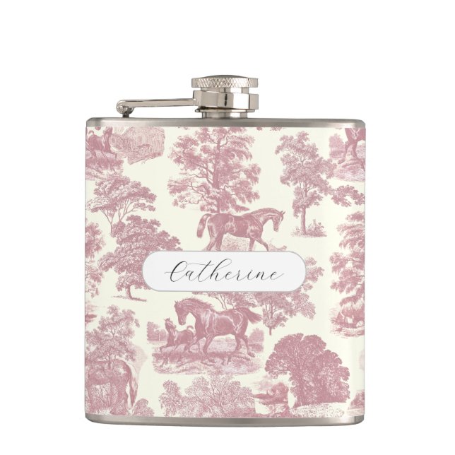 Flasques Elégant Chic Girly Pink Horses Nom de l'outil (Devant)