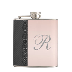 Flasques Élégant doux rayures dentelle mariage monogramme