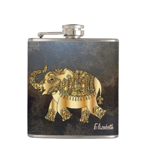 Flasques Elégant Eléphant Chic Or Floral, look Cuir