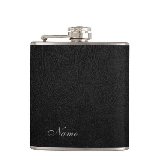 Flasques Elégant look cuir noir personnalisé (Devant)