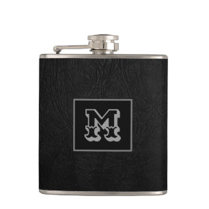 Flasques Élégant monogramme en cuir noir