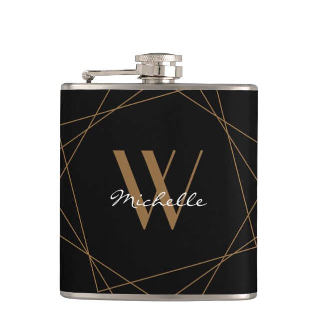 Flasques Élégant Monogramme Motif géométrique Black Gold No (Devant)