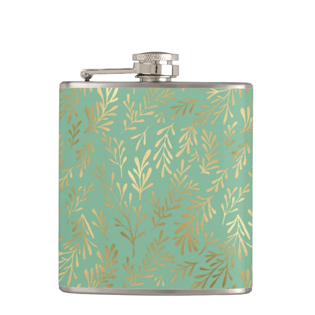 Flasques Élégant Motif de saule d'or sur Turquoise (Devant)