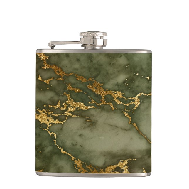 Flasques Elégant Olive Green Gold Faux Foil Marbre Texture (Devant)