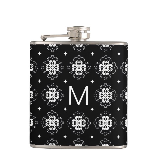 Flasques Elegant Ornate Black and White Pattern Monogram (Devant)