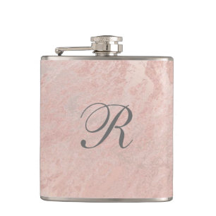 Flasques Élégant rose doux en marbre d'or mariage monogramm