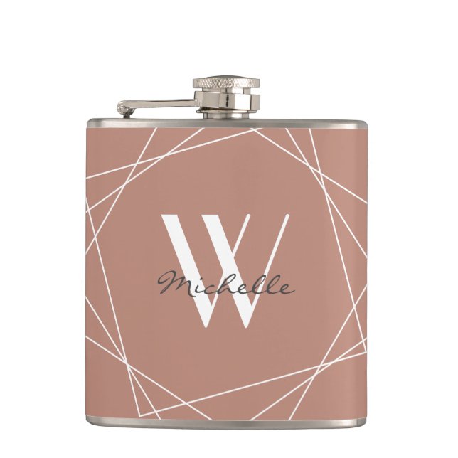 Flasques Élégant Rose Gold White Monogramme Nom géométrique (Devant)