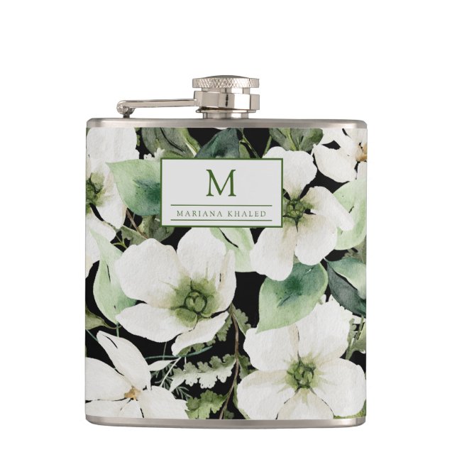 Flasques Elégante aquarelle florale noir et blanc (Devant)