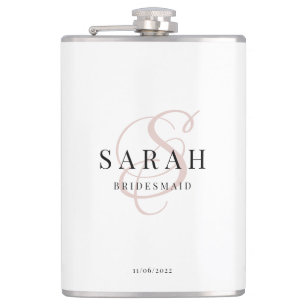 Flasques Élégante calligraphie Pink Monogram Bridesmaid