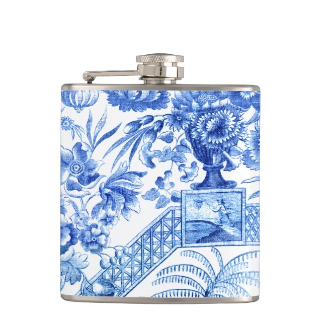 Flasques Élégante Chinoiserie Vintage bleue et blanche (Devant)