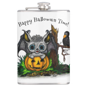 Flasques En attente d'Halloween, Bat mignonne et Corbeau