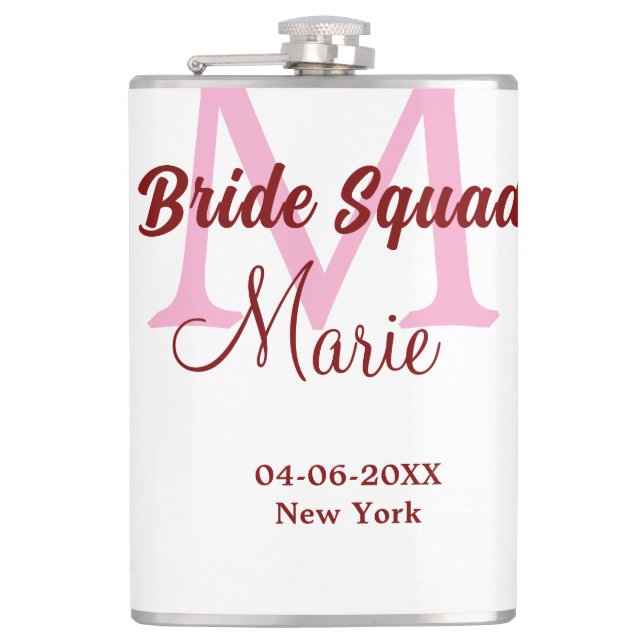 Flasques Équipe de mariée ajoutez nom monogramme demoiselle (Devant)