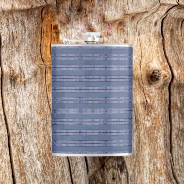 Flasques Executive Stried Blue (This Executive Striped Blue Flask, fits right into this woody setting!)
