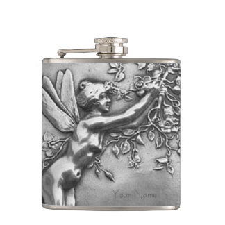 Flasques Fairy Lady Antique Argent Repousse Whiskey Nip