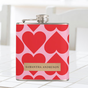 Flasques Fancy Romantique Rouge & Coeurs Rose Motif Avec No