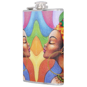 Flasques Femme africaine avec cire tissu traditionnel