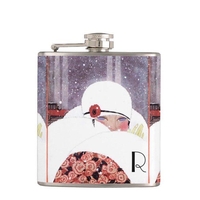 FLASQUES FEMME DANS LA NEIGE, HIVER BEAUTY MODE MONOGRAM (Devant)