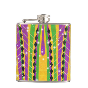 Flasques Festif Mardi Gras Colorful Stripe Pearl Diamond